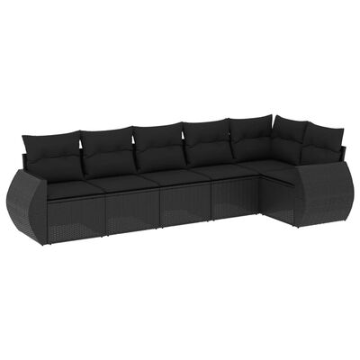 vidaXL 6-delige Loungeset met kussens poly rattan zwart