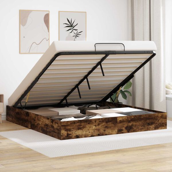 vidaXL Ottoman Bedframe Gerookt eiken 193 x 120 x 25 cm Spaanplaat