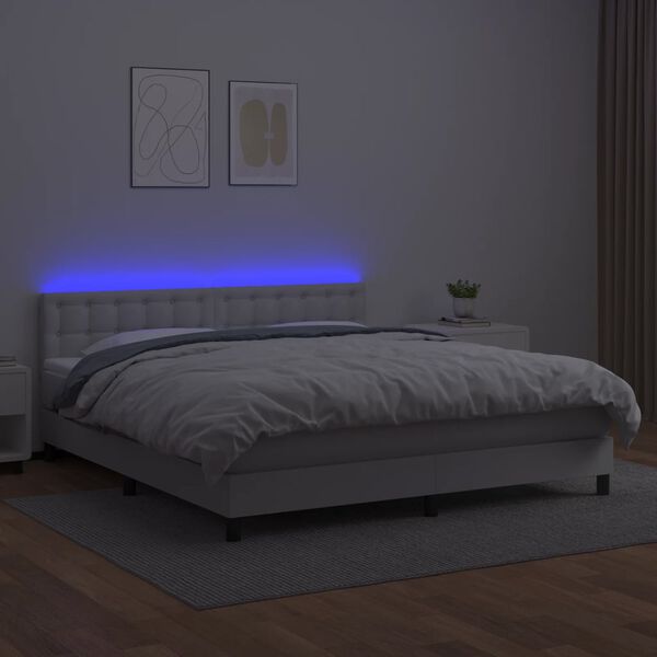 vidaXL Boxspring met matras en LED kunstleer wit 160x200 cm