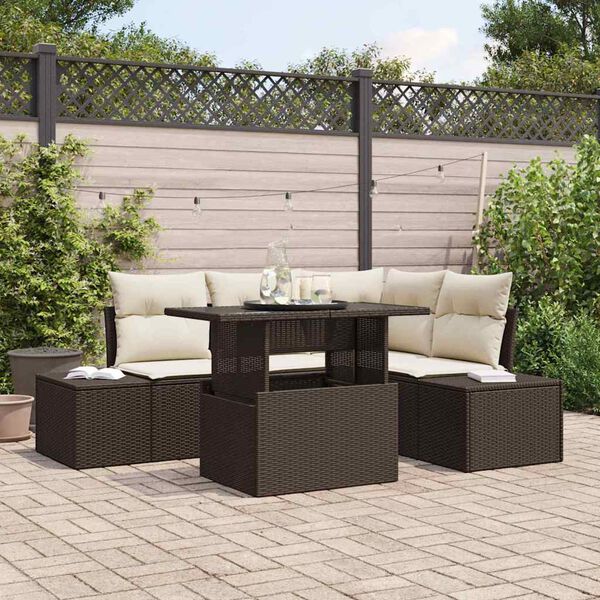 vidaXL Tuin Sofa Set met kussen met opslag 5 pcs Bruin poly rattan