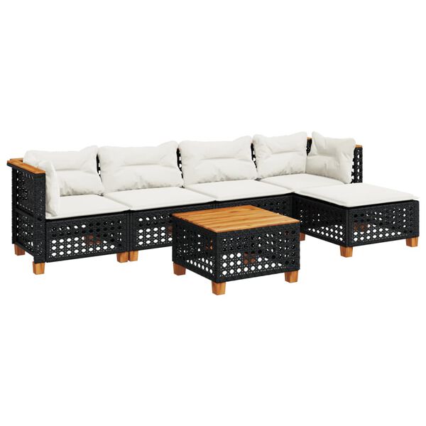 vidaXL 6-delige Loungeset met kussens poly rattan zwart