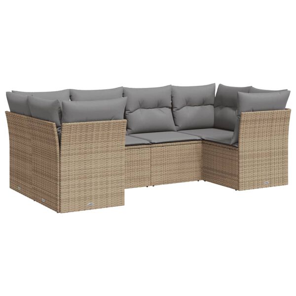 vidaXL 6-delige Loungeset met kussens poly rattan beige