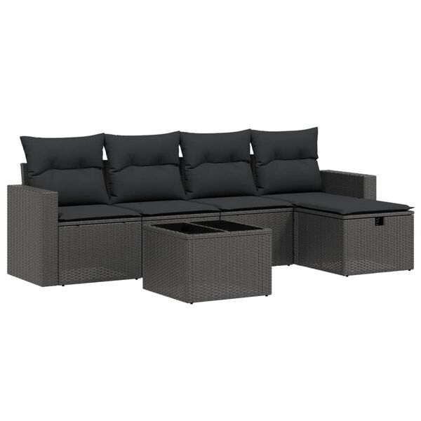 vidaXL 6-delige Loungeset met kussens poly rattan zwart