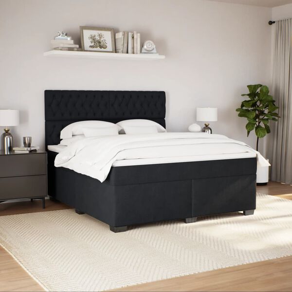 vidaXL Boxspring met matras fluweel zwart 180x200 cm
