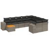 vidaXL 10-delige Loungeset met kussens poly rattan grijs