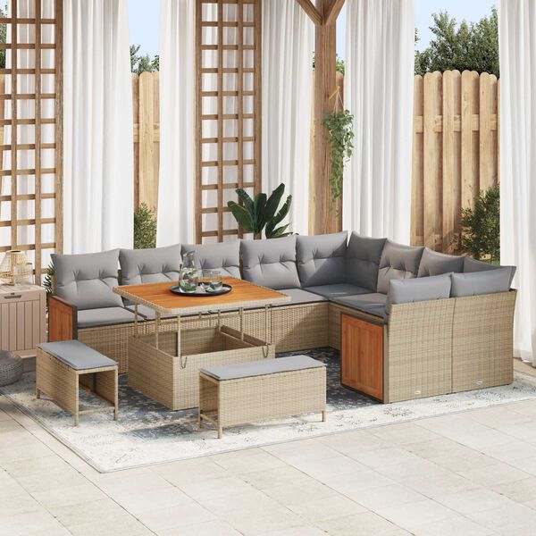 vidaXL Tuin Sofa Set 12 pcs beige en lichtgrijs 100 x 100 x 71 cm