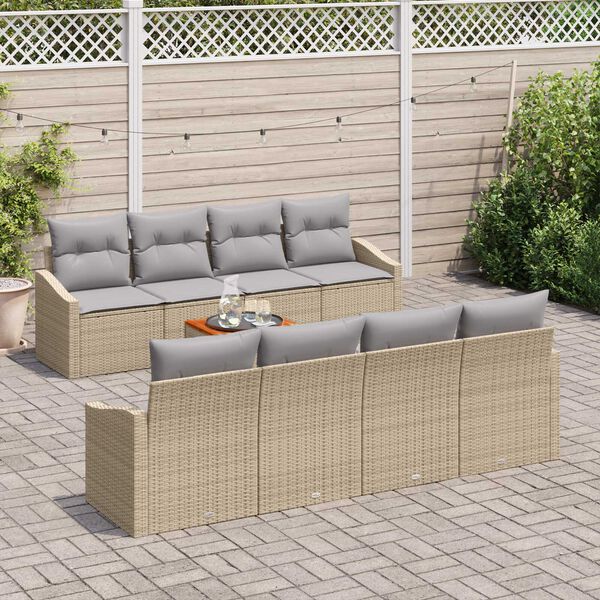 vidaXL Tuinbankenset met kussen 9 pcs Beige poly rattan
