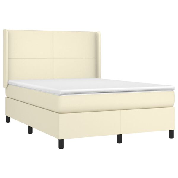 vidaXL Boxspring met matras kunstleer cr&egrave;mekleurig 140x190 cm