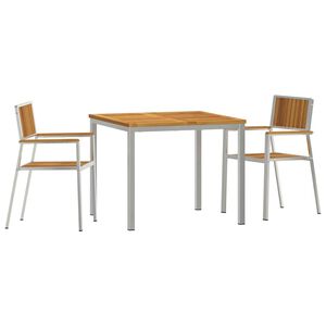 vidaXL Buiten eettafelset 3 pcs Massief Acacia Hout en Roestvrijstaal