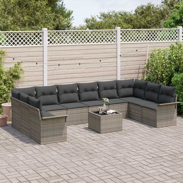 vidaXL Tuin Sofa Set met opslag 11 pcs Zwart poly rattan
