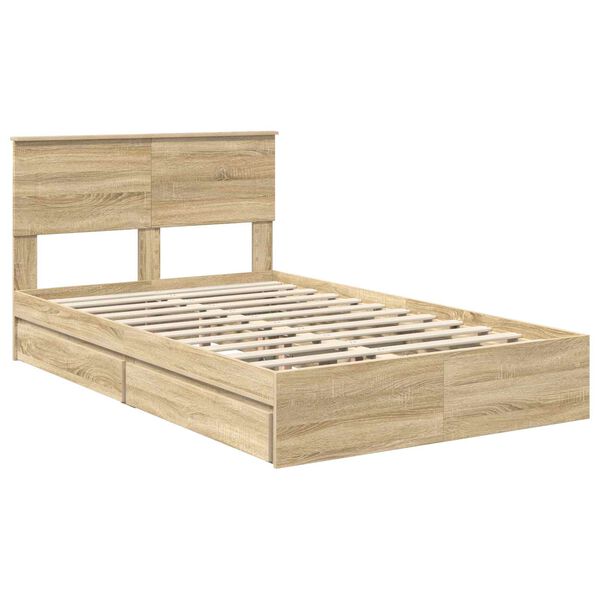 vidaXL Opslag bed met lade Sonoma Eiken 135 x 190 cm Bewerkt hout