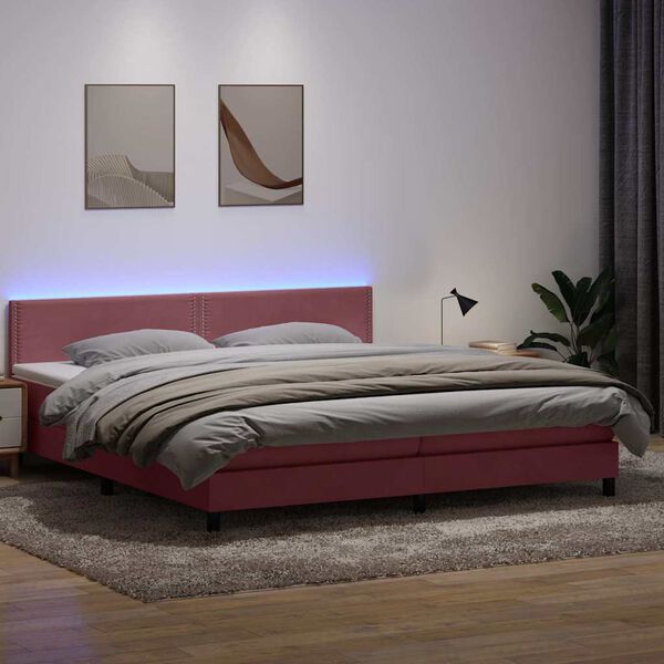 vidaXL Boxspring met matras en LED fluweel roze 180x220 cm