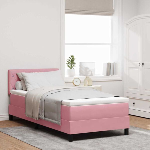 vidaXL LED Box Spring Bed met matras met LED Roze 100 x 200 cm Fluweel