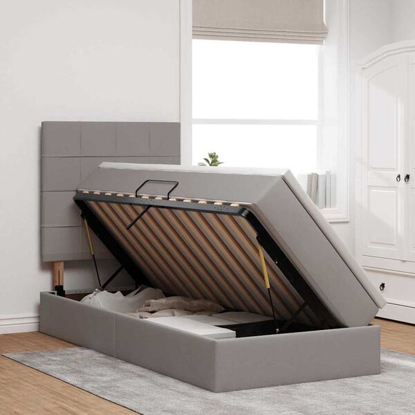 vidaXL Opbergbed met LED met matras Taupe 100 x 200 cm Polyester