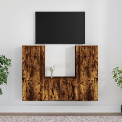 vidaXL 3-delige Tv-meubelset bewerkt hout gerookt eikenkleurig