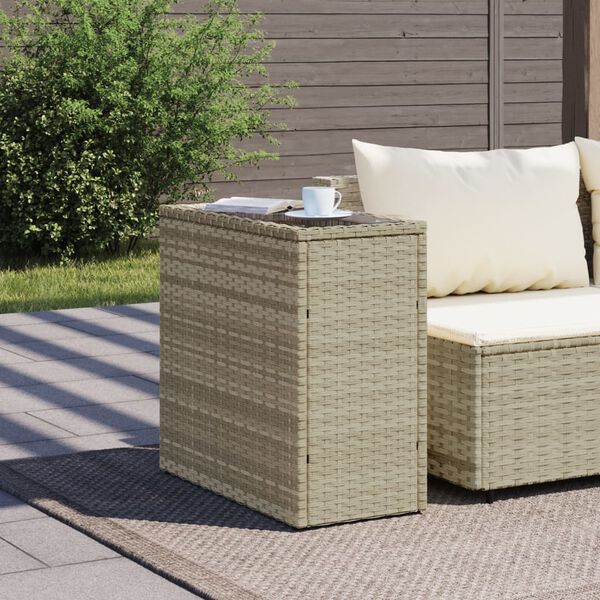 vidaXL Tuinbijzettafel glasblad 58x27,5x55 cm poly rattan lichtgrijs