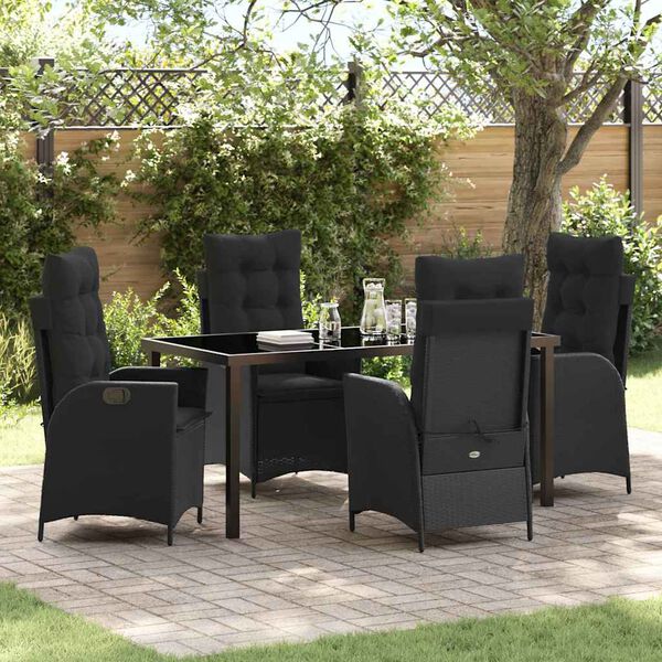 vidaXL Tuin eettafelset met kussen 5 pcs Zwart poly rattan