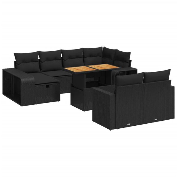 vidaXL 11-delige Loungeset met kussens poly rattan zwart