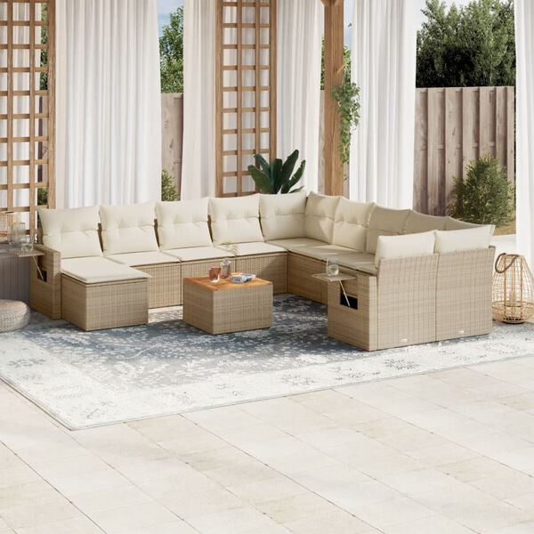 vidaXL 12-delige Loungeset met kussens poly rattan beige