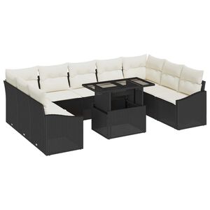 vidaXL Tuin Sofa Set met kussen met opslag 10 pcs Zwart en Cr&egrave;me