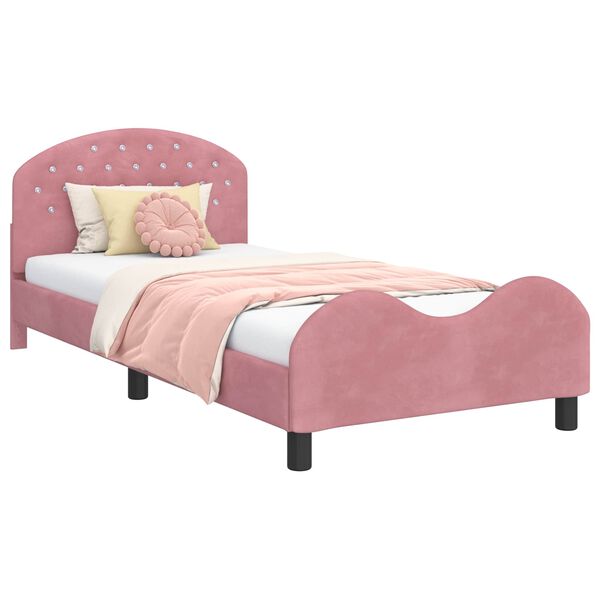 vidaXL Bedframe voor kinderen met hoofdbord Roze 90 x 200 cm Fluweel