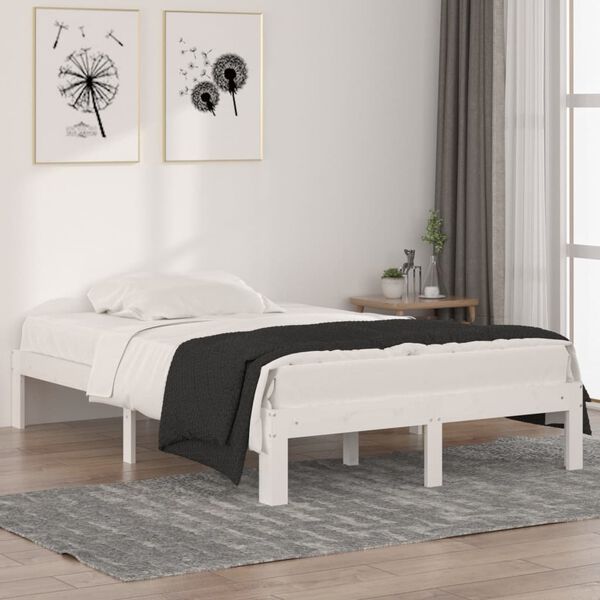 vidaXL Bedframe massief hout wit 120x190 cm