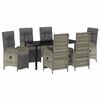 vidaXL Tuin eettafelset met kussen 7 pcs Grijs poly rattan
