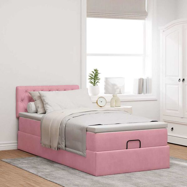 vidaXL Ottoman bed met matras en LED's 90x200cm fluweel roze