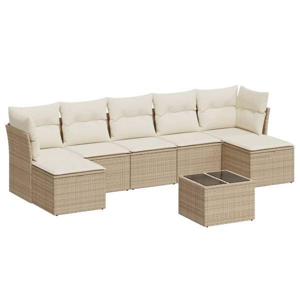 vidaXL 8-delige Loungeset met kussens poly rattan beige