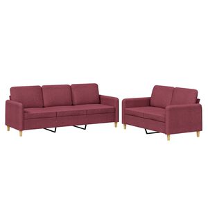 vidaXL 2-delige Loungeset met kussens stof wijnrood