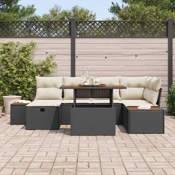 vidaXL Tuin Sofa Set met kussen met opslag 7 pcs Zwart Poly riet