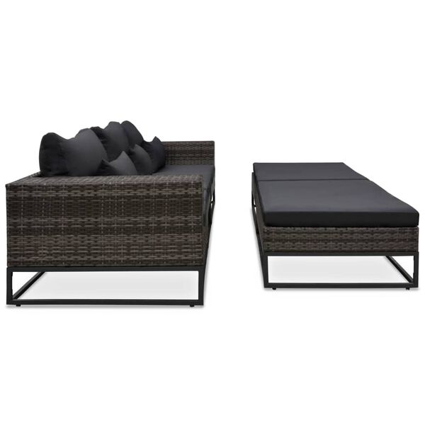 vidaXL 5-delige Loungeset met kussens poly rattan grijs