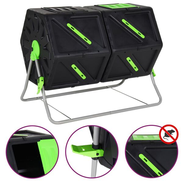 vidaXL Composteertrommel dubbele kamer 210 L 88x60x74 cm polypropeen