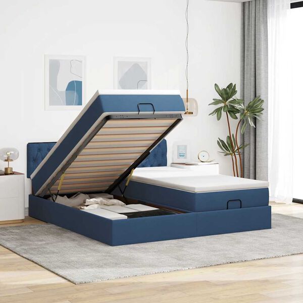 vidaXL Ottoman bed met matrassen en LED's 180x200cm stof blauw