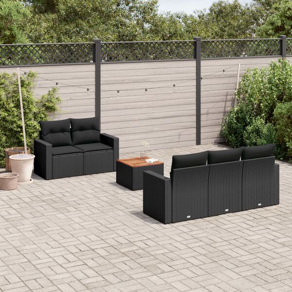 vidaXL 6-delige Loungeset met kussens poly rattan zwart