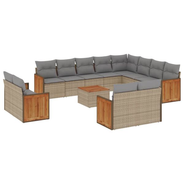 vidaXL 13-delige Loungeset met kussens poly rattan beige
