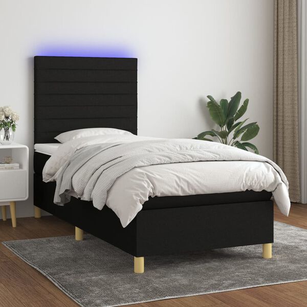 vidaXL Boxspring met matras en LED stof zwart 80x200 cm