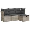 vidaXL 4-delige Loungeset met kussens poly rattan lichtgrijs