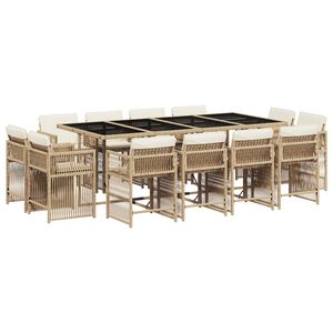 vidaXL 13-delige Tuinset met kussens poly rattan beige