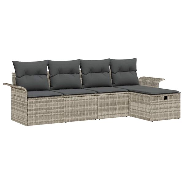vidaXL Tuin Sofa Set met kussen 5 pcs Lichtgrijs poly rattan