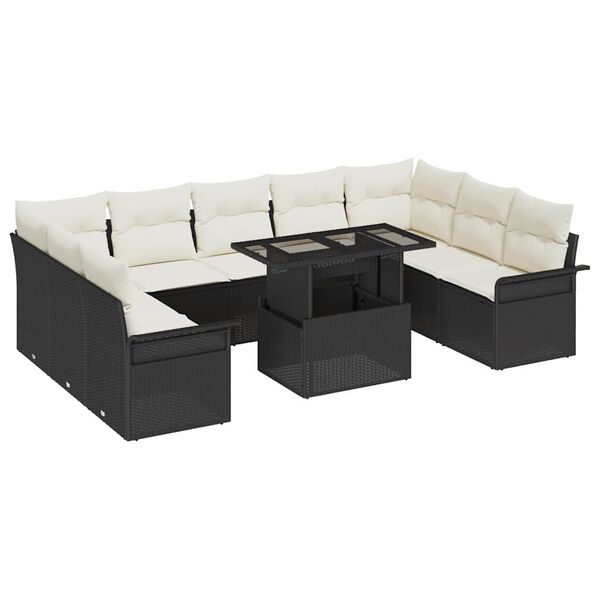 vidaXL Tuin Sofa Set met kussen 10 pcs Zwart Poly riet
