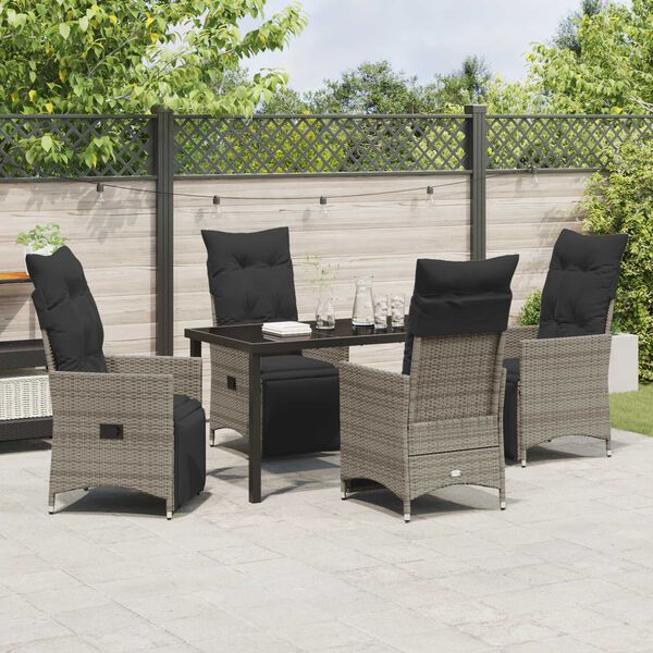 vidaXL Tuin eettafelset met kussen 5 pcs Grijs poly rattan
