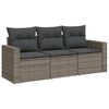 vidaXL 3-delige Loungeset met kussens poly rattan grijs