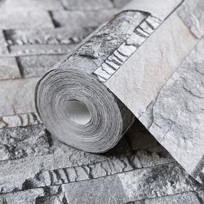vidaXL Behang 3D steen-look grijs en bruin