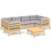 vidaXL 7-delige Loungeset met grijze kussens grenenhout