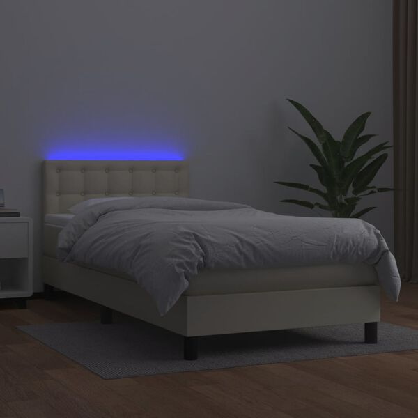 vidaXL Boxspring met matras en LED kunstleer cr&egrave;mekleurig 80x200 cm