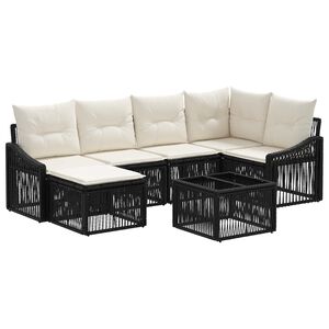 vidaXL Tuinbankenset 7 st Zwart poly rattan