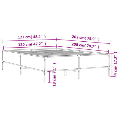 vidaXL Bedframe bewerkt hout metaal grijs sonoma eiken 120x200 cm