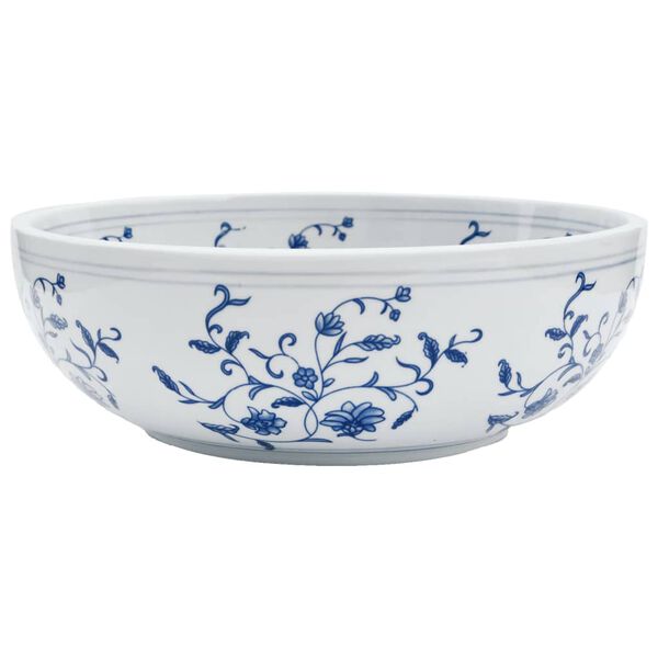 vidaXL Opzetwasbak rond &Phi;41x14 cm keramiek wit en blauw