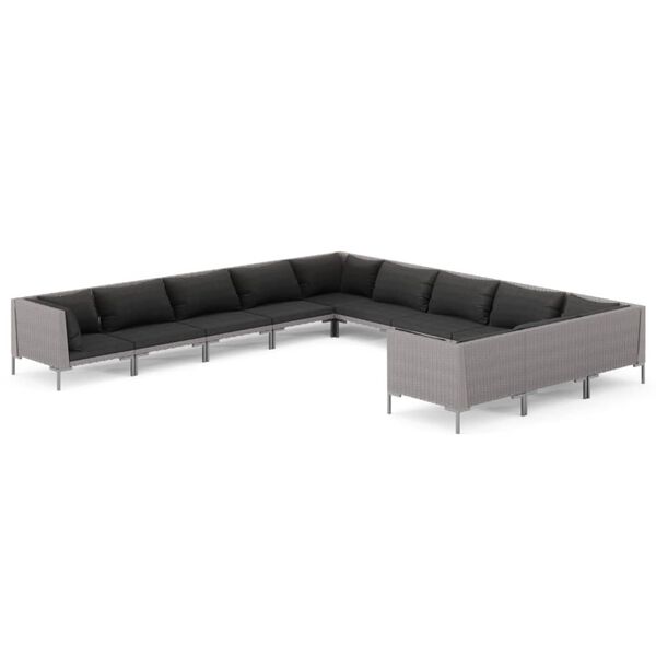 vidaXL 11-delige Loungeset met kussens poly rattan donkergrijs